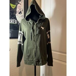 Victoria's Secret Pink army green and white hoodie